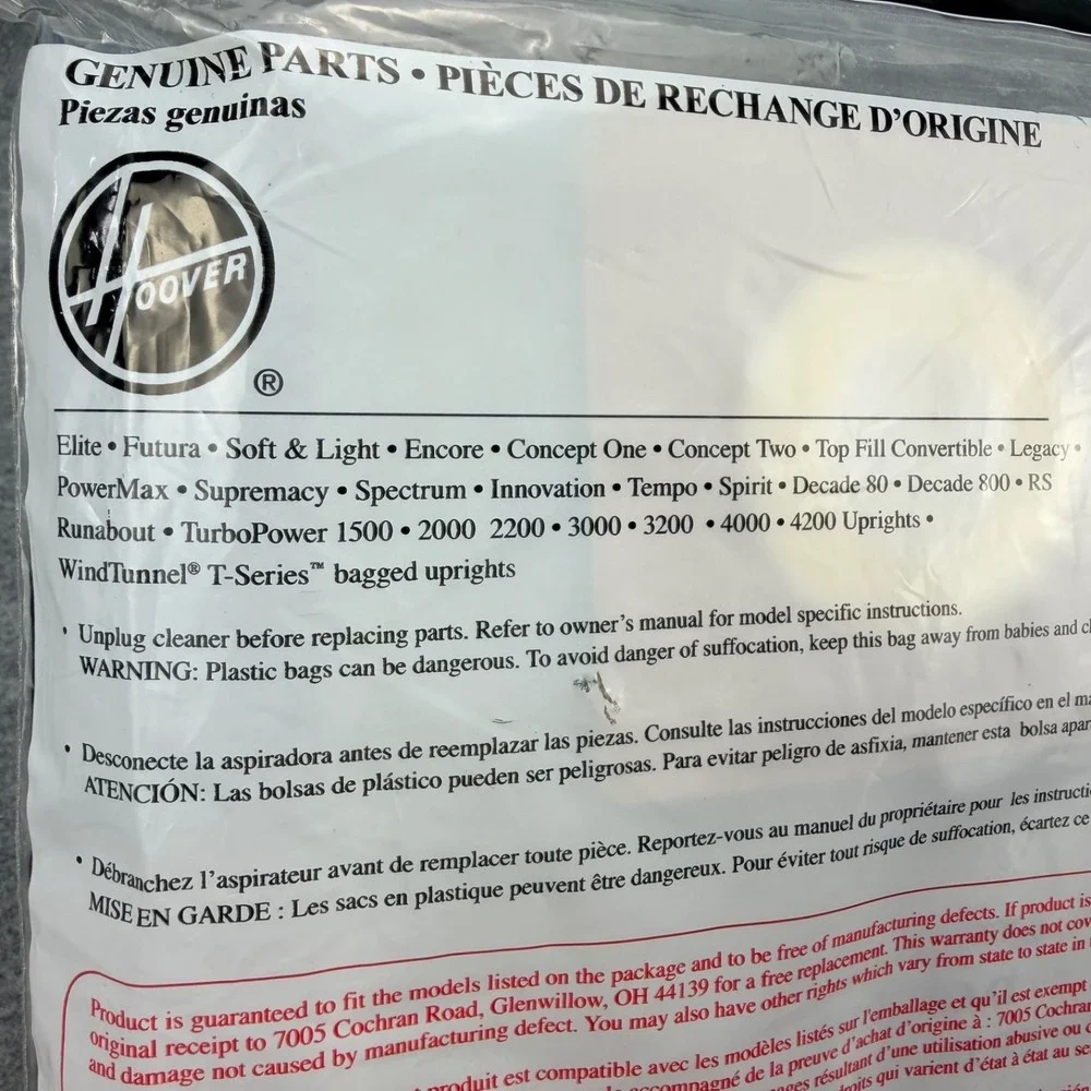 Hoover Type Y Vacuum Bags AH10165 Carbon HEPA Media 2 Pack Genuine Sealed OEM